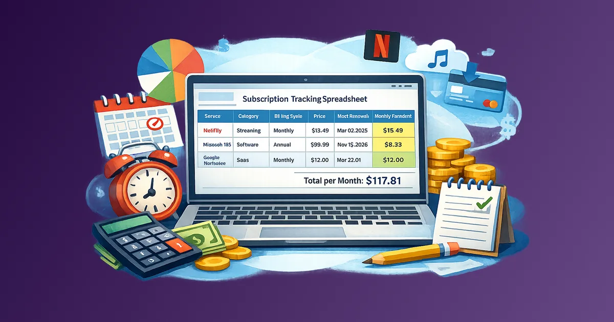 Subscription Tracker Spreadsheet Template (Free) + Examples for Software, Streaming, and Bills